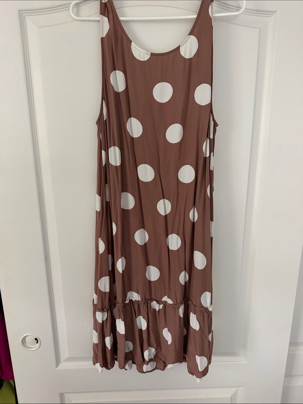 LOFT Brown and White Polka Dot Sleeveless Midi Dress